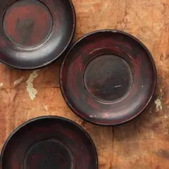茶托　3客セット　木地　漆　木工