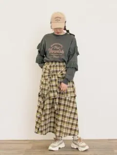 フリシャツ巻き風チェックスカート / SM2