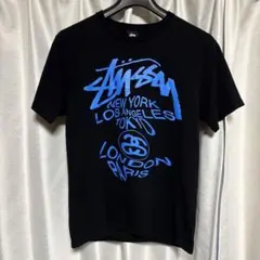 【美品】STUSSY ステューシー Tシャツ Mサイズ ブルーロゴ ブラックのサムネイル