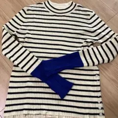 DISCOAT アイボリー ネイビー ストライプ セーター