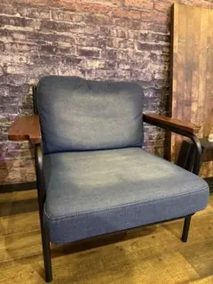 【東京-引き取り限定】中古品 インダストリアル カフェ風 デニムソファ1人掛け用