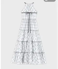 Halter check slit long onepiece m me eme - メルカリ