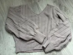 薄いピンク リブ編み ニットセーター Mサイズ