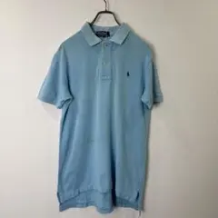 R00847 ポロラルフローレン　ポロシャツ　半袖　水色　M ポニー