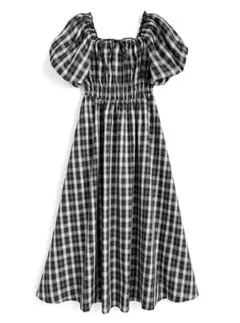 GRL チェック柄バルーンスリーブワンピース[dk1437]