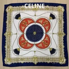 美品！　CELINE セリーヌ　 シルク　スカーフ　大判　総柄　タッセル柄