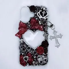 iPhone17ケース デコ電 デコケース 黒 赤 地雷系 ゴスロリ 猫耳