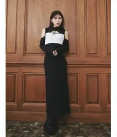 Darichi バイカラーデザインニットロングワンピース