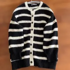 ZARA ボタン付きロングカーディガン Mサイズ 黒と白のストライプ