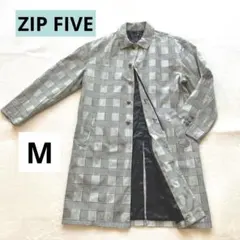 ほぼ未使用　ZIP FIVE Msize チェック　グレー　ステンカラーコート