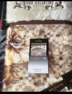 HUGO VALENTINO 花柄毛布 約150×220cm