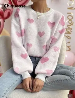 Chiquease ハート柄 ドロップショルダーセーター