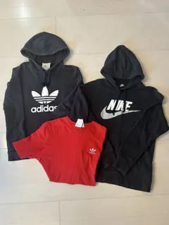 adidas赤Tシャツと黒パーカー2点、Nike黒パーカーセット