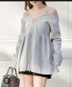 新品未使用 Chico グレー 長袖リブニットカーディガン サイズF 薄手