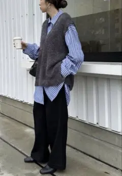 DISCOAT シャツ ラメ　ニット　フェザーヤーン　ベスト　チャコールグレーF
