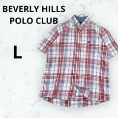 ＊ビバリーヒルズポロクラブ＊チェック 半袖シャツ ボタンダウン 赤白グレー L