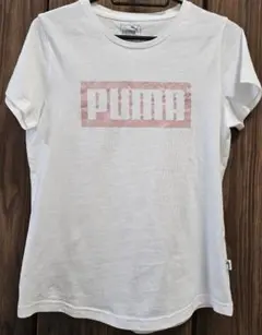 【PUMA】プーマ 半袖 ロゴTシャツ ホワイト×ピンク レディース Mサイズ