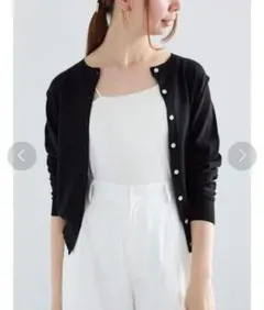 『Te chichi』14G強撚綿メタル釦クルーカーデ ブラック