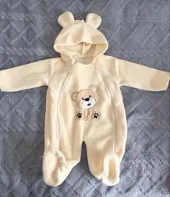 クマ刺繍ロンパース クリーム色 約50−60cm