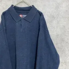 00s　ラルフローレン　ニットポロ　コットン　メンズL　古着　ネイビー