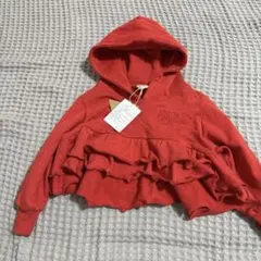 【90cm】マイリトルワンダー　ベビー パーカー フリル 朱色　女の子