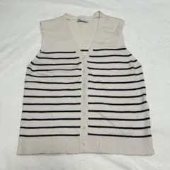 ZARA ボーダー ニットベスト アイボリー×ネイビーブラック 白 黒