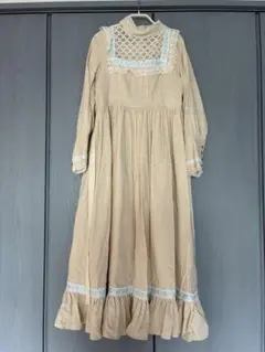 エプロン付きアースギンガムワンピース マスタード イエロー タブリエ 