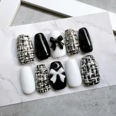 冬ネイル♡ツイードネイル♡ガーリー♡リボン