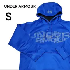 アンダーアーマー パーカーS青 ビッグロゴ フード付 トレーニングウェア【4】