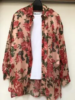 ZARA BASIC 花柄シースルーフロントフライシャツ サイズ S