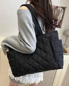 キルティングトートバッグ 黒　大容量　ブラック