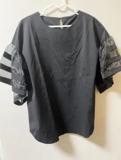 シアーフレアスリーブ ブラウス カットソー ブラック オフィスカジュアル M〜L