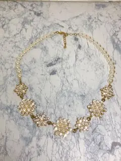 フェイク　パール　ネックレス ゴールド キラキラ ラインストーン 大ぶり 結晶