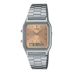 新品未使用　CASIO　アナデジ　シルバー×サーモンピンク文字盤