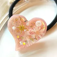 ✾ヘアゴム✾ レジン ハンドメイド ドライフラワー パールピンク
