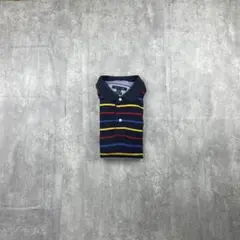 トミーヒルフィガー マルチボーダー 半袖ポロ XXL 刺繍ロゴ 鹿の子 夏服