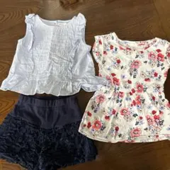 水色フリルタンクトップと花柄トップスセット