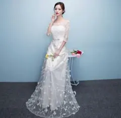 ウエディングドレス ホワイトレース Aラインドレス