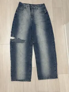 ダメージ加工 ワイドデニムパンツ