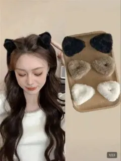 白いファーの猫耳 ヘアクリップ ホワイト