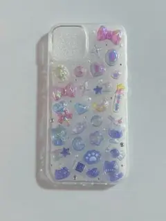 iPhone14/13 スマホケース ボンボンドロップシール デコ ハンドメイド