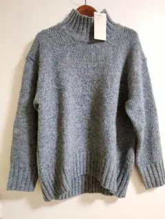 ウールヤク混ネップ系 ハイネックセーター、チャコールグレーM