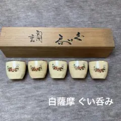 未使用 薩摩焼 白薩摩 ぐい呑み お猪口 貫入花柄 5客セット 木箱あり
