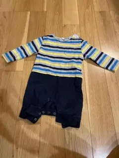 美品　ストライプロンパース ネイビー　長袖