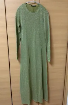 ZARA ラメ入り ロング 원피스 グリーン