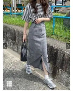 フロントスリットデニムスカート S ブラック