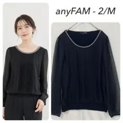 美品 anyFAM ブラウス M 黒 シアー袖 オフィスカジュアル 通勤 仕事のサムネイル