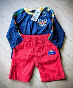 犬の刺繍付きTシャツ新品と ミキハウスショートパンツセット 12ヶ月