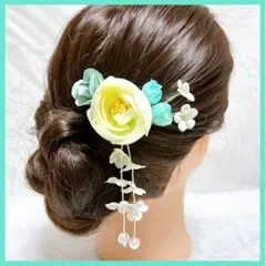 【和装に似合う髪飾り】椿/ミニバラ❤︎ピーズ付き小花の下がり飾り❤︎花飾り 髪飾り