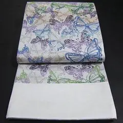 新品　西陣織六通柄袋帯【綿芯御仕立付】白地に蝶々